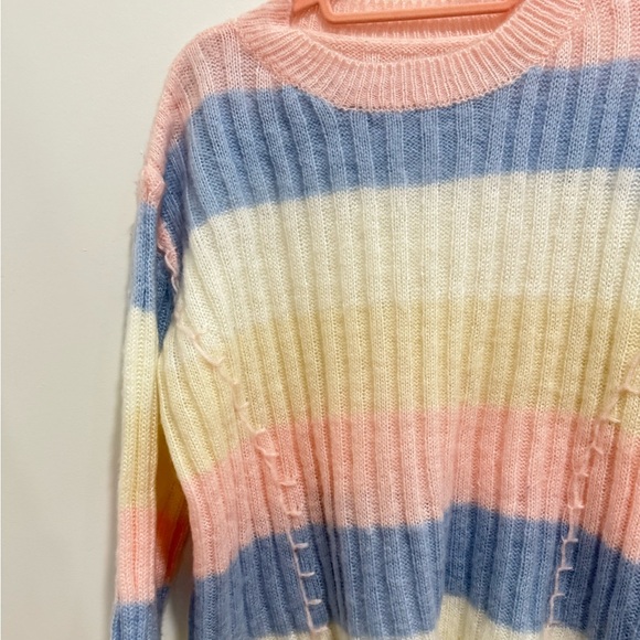 J.ING Pink and Blue Crew Neck Sweater with Pastel Stripes - Picture 2 of 4